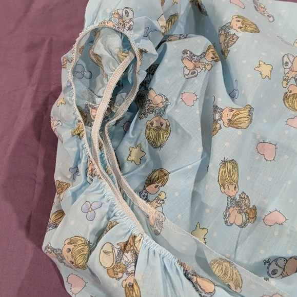 VINTAGE Precious Moments aqua blue fitted crib sheet - Picture 4 of 10